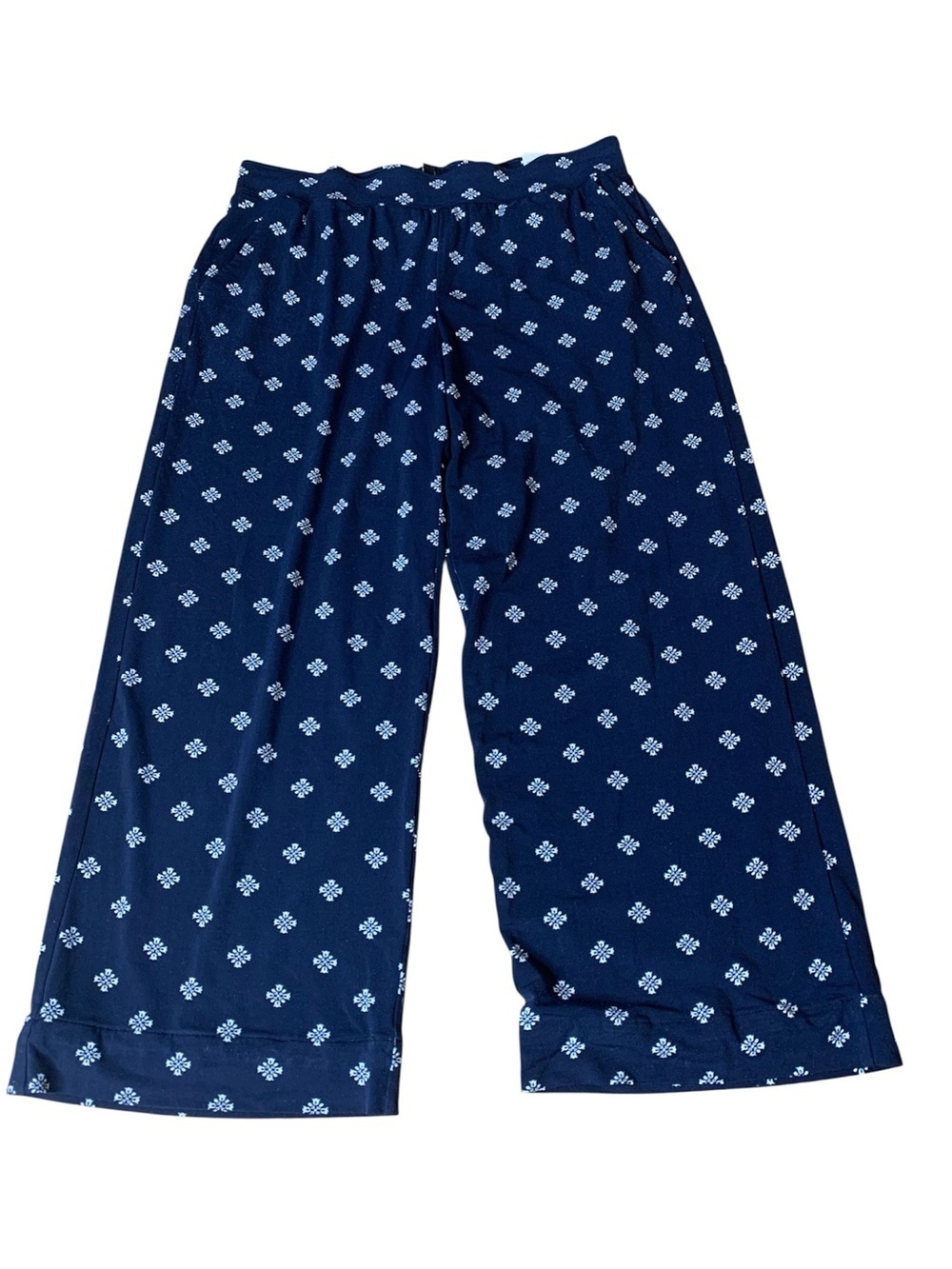 Jones New York Signature Navy Blue Floral Wide Leg Pants Size M Stretch